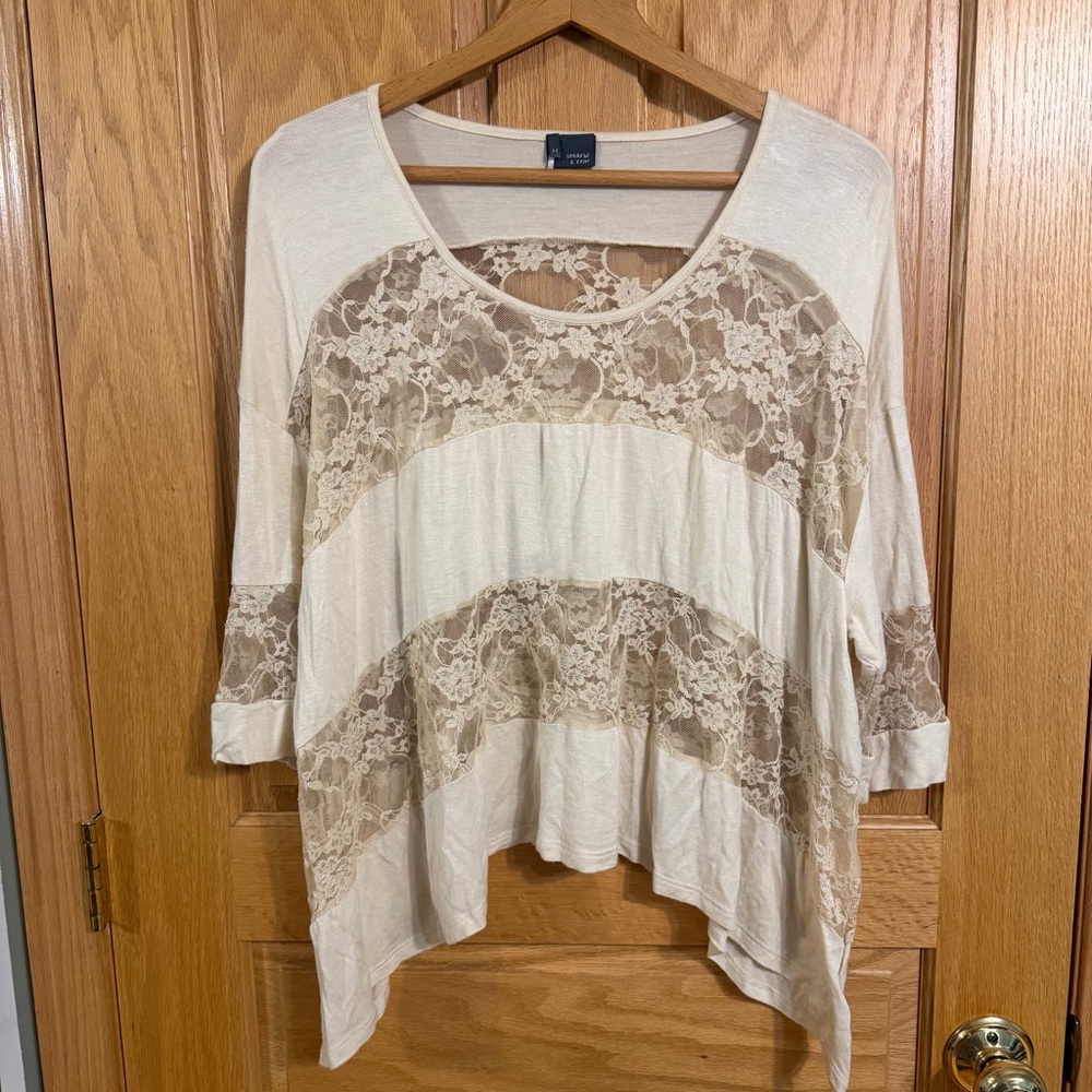 Sparkle and Fade y2k shark bite hem lace inset top